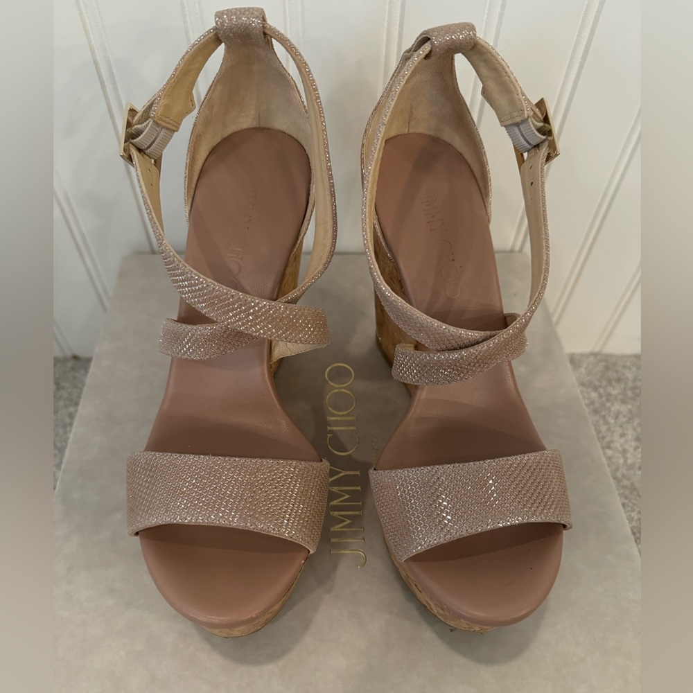 Jimmy Choo | Portia 120 | Powder Pink Glitter Mesh | 36 1/2 - Picture 3 of 11